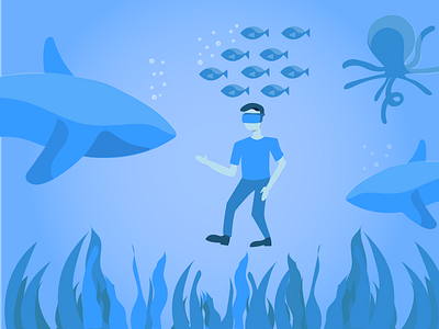 Virtual Reality ar blue color design fishes illustration ocean underwater virtual reality vr