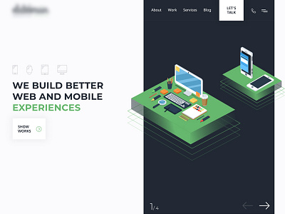 Isometric Hero area of IT company website design isometric layout slider website