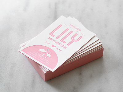 Lily is born! announcement baby birth card card design design flamingo pink