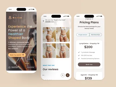 Beauty Industry - mobile UI, landing page beauty industry cards components design design system icons landing page mobile lead generating massages mobile mobile template mobile ui ui ux visual design