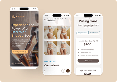 Beauty Industry - mobile UI, landing page beauty industry cards components design design system icons landing page mobile lead generating massages mobile mobile template mobile ui ui ux visual design