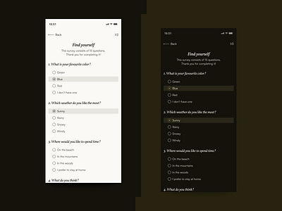 Survey Mobile Design Dark and Light Themes concept dark dark mode freelance light light mode mobile design question questionnaires questionnarie questions responsive responsive design selected survey ui uiux user experience user interface ux