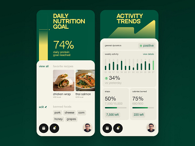 Health & Fitness App – Track Nutrition & Activity app app design appdesign clean design dashboard design fitness fitness app green health interface minimal ui mobile app tracking app ui ux web