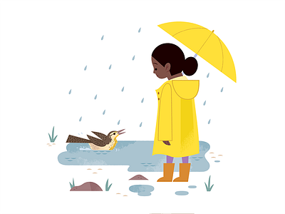 Rainy Day animal illustration animals birds children childrens book illustration nature rain rainy spot illustration umbrella wildlife