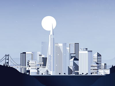 SF bridge building california city cityscape moon poster sf skyline ui ux