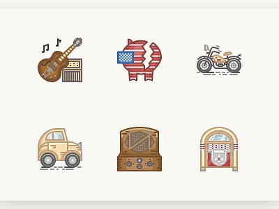 History Icons 1930s amplifier guitar harley history icons iconset jukebox radio usa vintage volkswagen