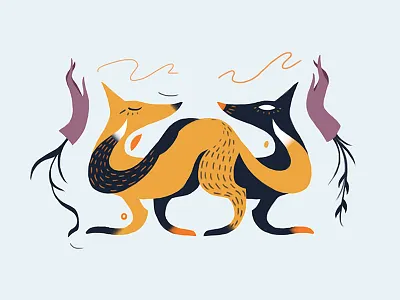 Foxes animal dark design digital drawing fox illustration light photoshop play series twins