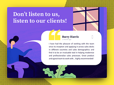 Testimonials art client creative grain illustration page pattern quote testimonial ui vector website