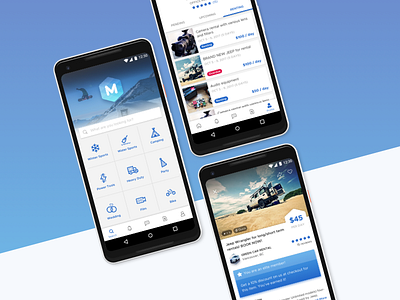 Rental App android card e commerce icons ios list map price profile rental search shop