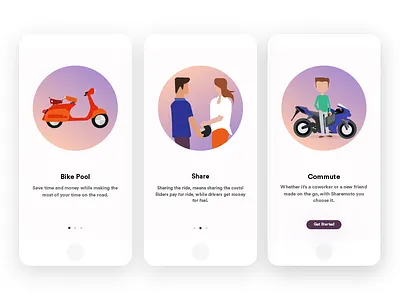 Hello Dribbble, I'm Veera bike pool debut first shot illustration mobileapp onboarding ui ux