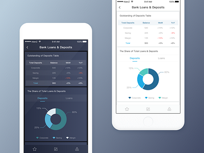 bank loans & deposits app chart data data visualization decision form pie platform support system table ui