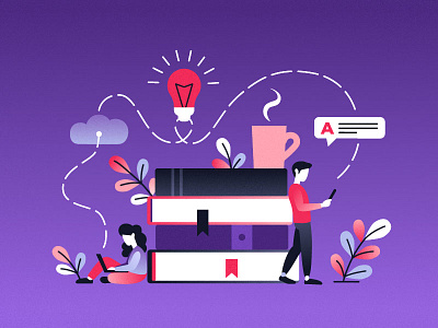 Online Education character concept design education flat illustration technology vector