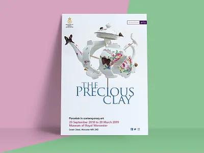 The Precious Clay art artist ceramics display exhibition flyer museum pastel poster teapot typographic typography