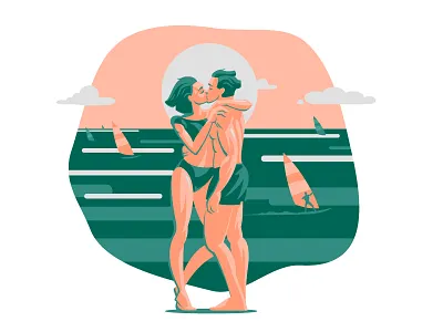 Summer time beach couple kiss love summer time