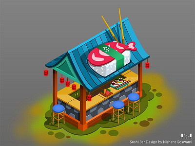 Sushi Bar building concept design art building colours design digitalart gameart india isometric photoshop picoftheday sushibar vector