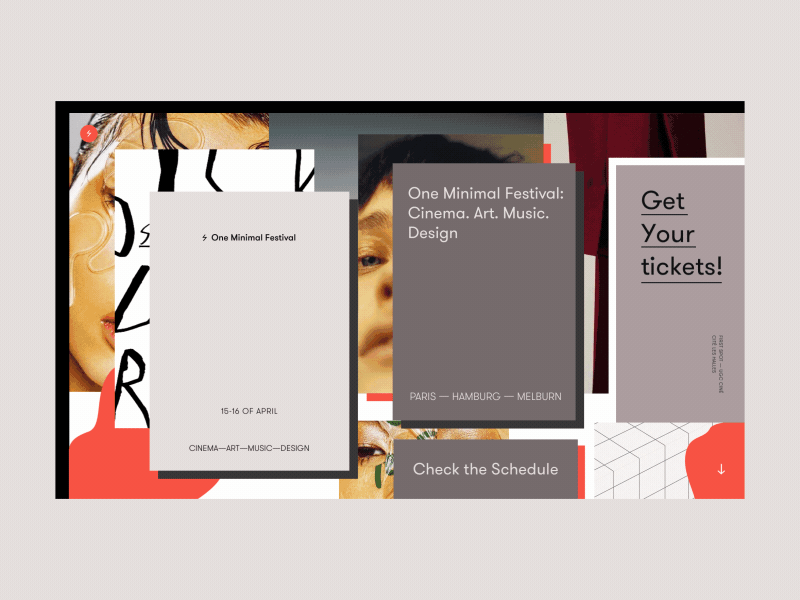 One Minimal Festival Homepage Animation Alternative Version animation art cinema concept design festival gif homepage music promo ui ux