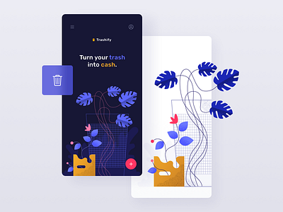 Trashify app - illustration concept eco ecology home screen illustration mobile app segregation trash vector