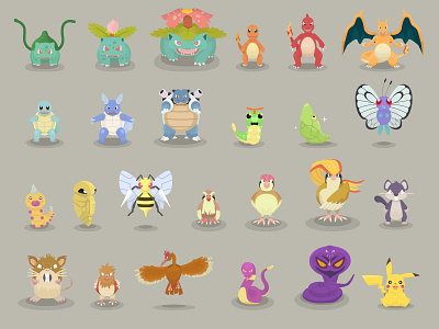 Pokemon (1-25) bulbasaur caterpie charmander ekans pidgey pikachu pokemon ratatta spearow squirtle weedle