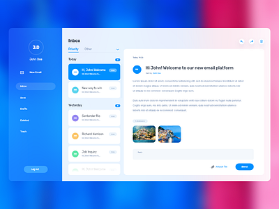 / MeMail / Desktop application app blue blur clean email interface transparency ui web