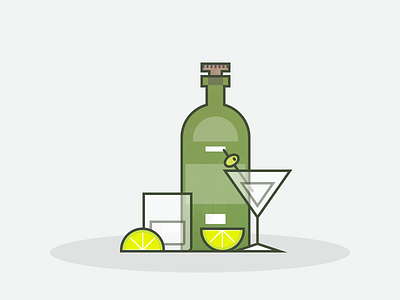 Drinks alcohol bottle cock cocktail flat gin icon illustration lime logo tonic vector