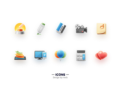 Icons balloon camera computer eraser pad pen phone