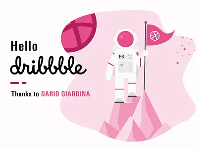 Hello Dribbble astronaut debut design first shot hello illustration invitation