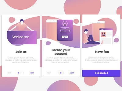 Flat Design Onboarding Concepts app character design flat interface mockup onboarding screen ui ux