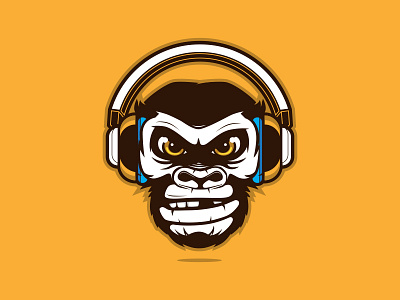 Monkey Dj ape cartoon character dj funny mascot monkey music phones primate smile