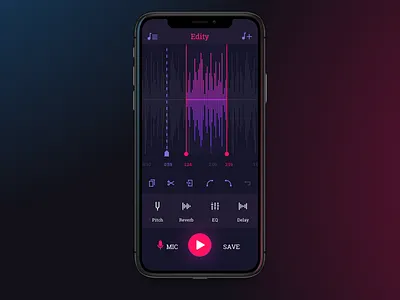 Audio Edit App app audio fx ios iphone music neon retrowave screen sound soundwave ui