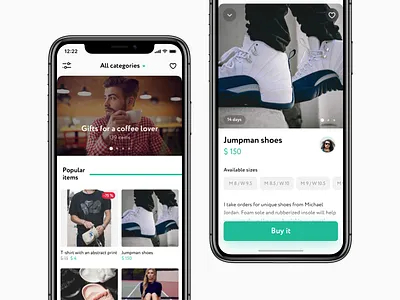 Early concept app card category e commerce feed filters instagram ios item mobile