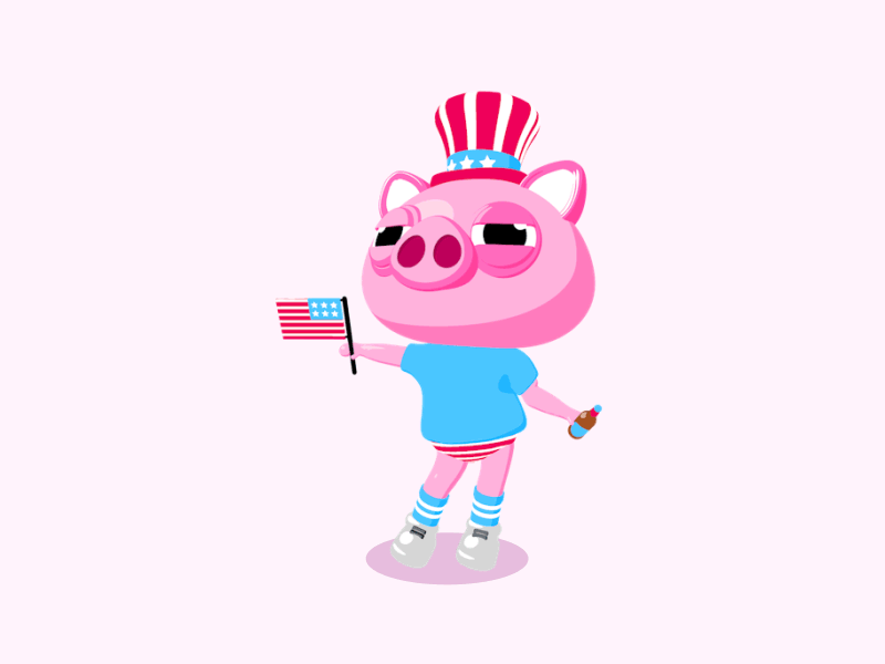 Happy Fourth! 3d 4th of july america booty cinema 4d dab dance funny independence day pig sketch and toon underwear