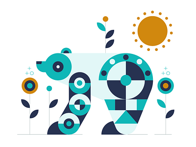 Bear Illustration bear blue flat flowers geometric icon iconography illustration wilderness