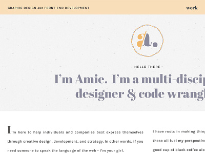 amie.design branding logo logo mark orange personal personal site portfolio purple site soft typography vintage