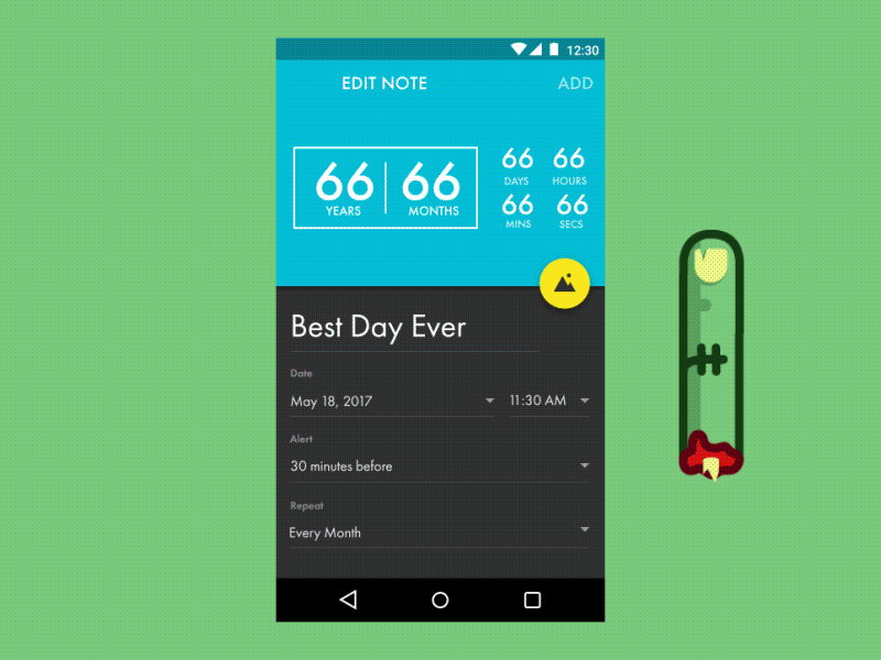 TimeNotes ae animation android apocalypse brains zombie cards countdown date picker finger gif illustration material design ui