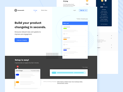 Product Page changelog clean landing landing page product page ui ux web design widget widgets