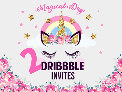 2 Invitations dribbble flower glitter invitation invite rainbow unicorn