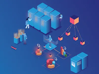 Isometric Blockchain Cryptocurrency Illustration concept blockchain crypto currency design digital graphic illustration