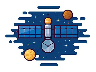 Satellite illustration planet radar research satellite search space star station vector