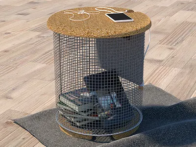 A Mesh Bucket + Cork Tabletop cork furniture design industrial design mesh product design