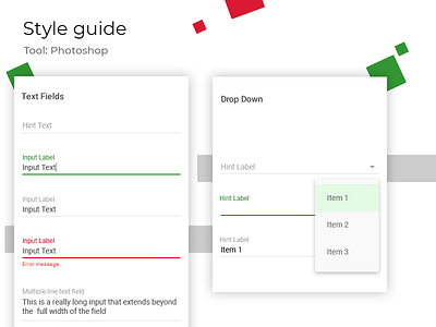 Style Guide 4 Text Fields and Drop Downs 2d adobe android app design graphic illustration material style guide ui ux wireframes