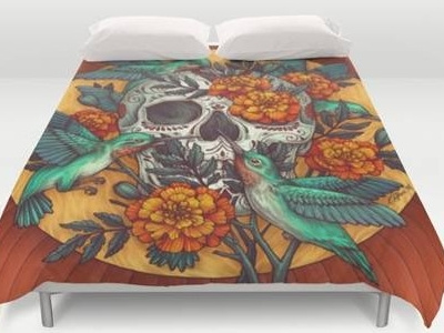 sugar skull bedding with bird bedding skull