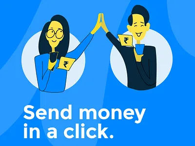 Send money in a click boy character design digital paymenyt friends girl happy illustration mobile payment money online payment payment