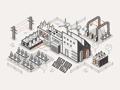 Green Energy. Isometric Electric Station. electric electricity energy green isometric isometry station windmill