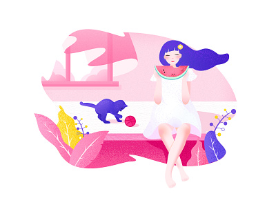 Hello Dribbble! girl pink summer