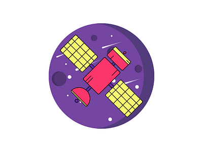 Satelite 2d colorful flat illustration planet space spaceship ufo