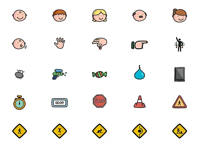 Herokins Icon set 2d cartoon child children color design flat icon set vector