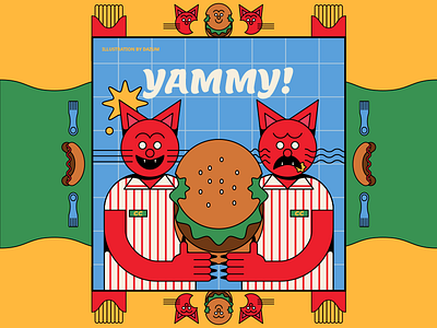 Junk Food Forever 2d animal art cat character color design drawing food illustration vector