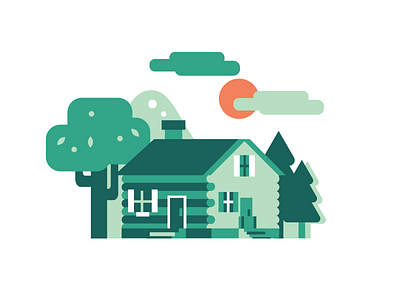 Green Log Cabin building cabin editorial forest house illustration