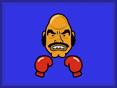 Bald Bull boxing cartoon character flat nintendo punch out vector video game