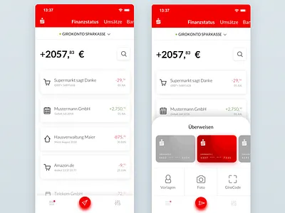 The German Savings Bank (Sparkasse) App Redesign balance bank banking credit card finance german mobile banking redesign saving send money transactions